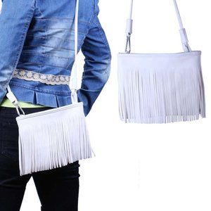Women's Fringed Cross-Body Multifunctional Everyday Use Bag (White)